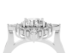 Round Cut Diamond Cluster Halo Ring Set in Platinum with Marquise and Round Accents