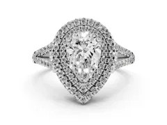 Pear Cut Diamond Double Halo Ring Set in Silver with Pavé Band