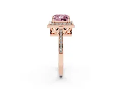 Fancy Pink Princess Cut Diamond Halo Ring Set in Rose gold with Accent-Lined Split Shank and Prong Setting