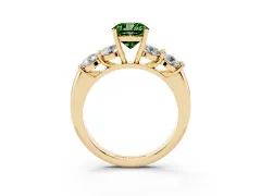 Fancy Green Cushion Cut Diamond Five-Stone Prong Set Ring Set in Yellow gold with Classic Band