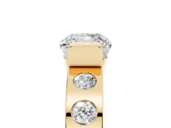 Cushion Cut Diamond Channel-Set Band Ring Set in Yellow gold with Bezel Prong Setting