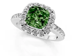 Fancy Green Cushion Cut Diamond Pavé Halo Ring Set in Silver with Prong Setting