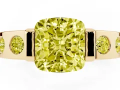 Fancy Yellow Cushion Cut Diamond Channel-Set Band Ring Set in Yellow gold with Bezel Prong Setting