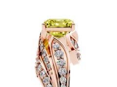 Fancy Yellow Asscher Cut Diamond Solitaire Ring Set in Rose gold with Layered Twist Pavé Band