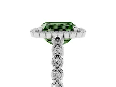 Fancy Green Radiant Cut Diamond Halo Ring Set in Silver with Pavé Milgrain Band