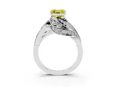 Fancy Yellow Asscher Cut Diamond Solitaire Ring Set in White gold with Layered Twist Pavé Band