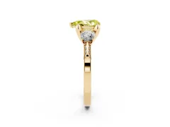 Fancy Yellow Pear Cut Diamond Three-Stone Ring Set in Yellow gold with Pavé Band and Smaller Side Stones