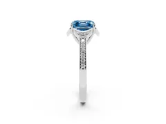 Fancy Blue Asscher Cut Diamond Halo Ring Set in White gold with Channel Set Band and Prong Setting