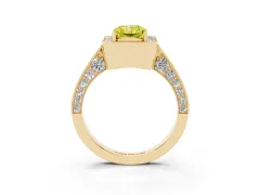 Fancy Yellow Radiant Cut Diamond Halo Engagement Ring Set in Yellow gold with Accent Split Shank Band