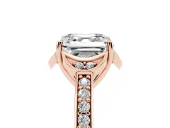Asscher Cut Diamond Halo Ring Set in Rose gold with Channel Set Band and Prong Setting