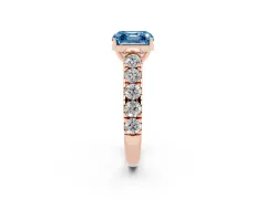 Fancy Blue Asscher Cut Diamond Solitaire Ring Set in Rose gold with Cut-Down Micro Pavé Band and Prong Setting