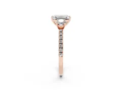 Emerald Cut Diamond Three-Stone Ring Set in Rose gold with Pavé Band and Graduated Sides