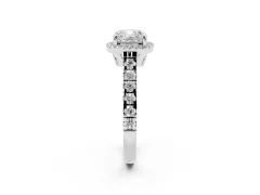 Cushion Cut Diamond Halo Engagement Ring Set in Platinum with Pavé Band and Prong-Set Center