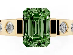 Fancy Green Emerald Cut Diamond Channel-Set Band Ring Set in Yellow gold with Bezel Prong Setting