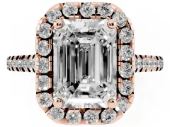 Emerald Cut Diamond Cushion Halo Ring Set in Rose gold with Pavé Band