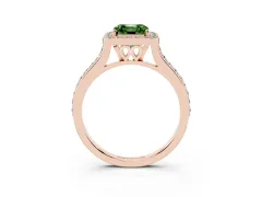 Fancy Green Asscher Cut Diamond Halo Engagement Ring Set in Rose gold with Round Pavé Shoulders and Heart Gallery