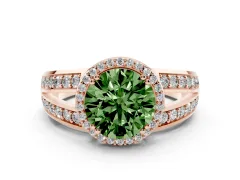 Fancy Green Round Cut Diamond Halo Ring Set in Rose gold with Double Pavé Split Shank