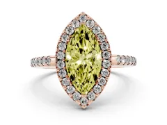 Fancy Yellow Marquise Cut Diamond Pavé Halo Ring Set in Rose gold with Prong Setting