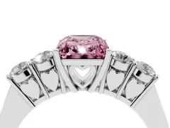 Fancy Pink Radiant Cut Diamond Five-Stone Prong Set Band Ring Set in Platinum with Polished Band