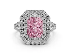 Fancy Pink Radiant Cut Diamond Double Halo Ring Set in Silver with Pavé Split Shank and Prong Setting