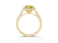 Fancy Yellow Princess Cut Diamond Pavé Halo Engagement Ring Set in Yellow gold with Pavé Band and Prong Setting