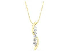 Round Diamond Curved Pendant Set in Yellow gold with Prong-Set Linear Row