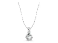 Round Halo Diamond Pendant Set in White gold with Double Prong Center