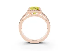 Fancy Yellow Princess Cut Diamond Halo Ring Set in Rose gold with Double Pavé Split Shank