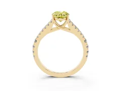 Fancy Yellow Oval Cut Diamond Split Shank Pavé Engagement Ring Set in Yellow gold with Prong-Held Center Stone