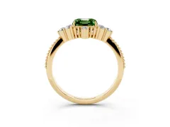 Fancy Green Asscher Cut Diamond Cluster Ring Set in Yellow gold with Beaded Band