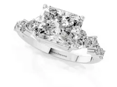 Radiant Cut Diamond Ring Set in Silver with Scattered Round Accents
