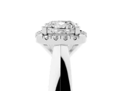 Cushion Cut Diamond Halo Solitaire Engagement Ring Set in Silver with Square Band and Prong Setting