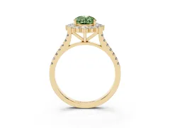 Fancy Green Oval Cut Diamond Halo Ring Set in Yellow gold with Pavé Band and Prong Setting
