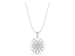Round Diamond Floral Halo Pendant Set in Silver with Prong-Set Cluster