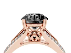 Fancy Black Round Cut Diamond Split Shank Pavé Engagement Ring Set in Rose gold with Prong-Set Center Stone