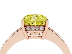 Fancy Yellow Cushion Cut Diamond Pavé Band Prong Set Solitaire Ring Set in Rose gold