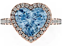 Fancy Blue Heart Cut Diamond Halo Ring Set in Rose gold with Pavé Shoulders and Halo-Framed Center