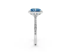 Fancy Blue Radiant Cut Diamond Halo Engagement Ring Set in Platinum with Round Pavé Shoulders and Heart Gallery