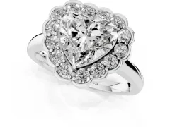 Heart Cut Diamond Halo Cluster Engagement Ring Set in Silver with Solitaire Band and Prong Setting
