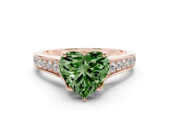 Fancy Green Heart Cut Diamond Solitaire Pavé Engagement Ring Set in Rose gold with Prong Setting