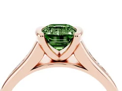 Fancy Green Emerald Cut Diamond Bezel-Set Solitaire Ring Set in Rose gold with Channel-Set Band