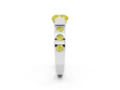Fancy Yellow Cushion Cut Diamond Channel-Set Band Ring Set in Platinum with Bezel Prong Setting