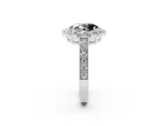 Fancy Black Oval Cut Diamond Halo Pavé Engagement Ring Set in Platinum with Milgrain Detailing