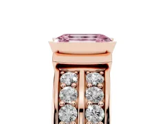 Fancy Pink Emerald Cut Diamond Wide Channel Set Band Ring Set in Rose gold with Bezel Setting