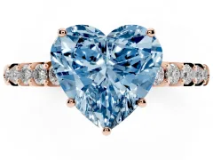 Fancy Blue Heart Cut Diamond Solitaire Engagement Ring Set in Rose gold with Pavé Band and Prong Setting