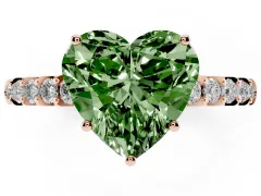 Fancy Green Heart Cut Diamond Solitaire Engagement Ring Set in Rose gold with Pavé Band and Prong Setting
