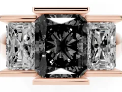 Fancy Black Radiant Cut Diamond Three-Stone Channel Set Ring Set in Rose gold with Smooth Polished Band