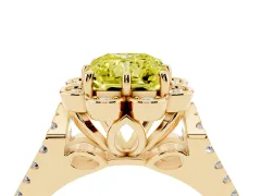 Fancy Yellow Radiant Cut Diamond Floral Halo Split Shank Engagement Ring Set in Yellow gold with Pavé Shank