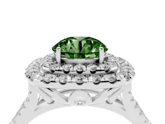 Fancy Green Round Cut Diamond Double Halo Ring Set in Silver with Pavé Split Shank and Prong Setting