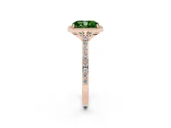 Fancy Green Radiant Cut Diamond Halo Engagement Ring Set in Rose gold with Round Pavé Shoulders and Heart Gallery